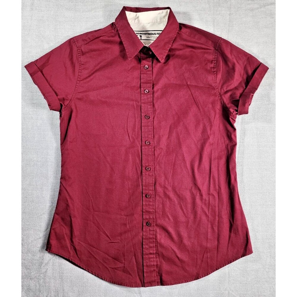 Androgynous Fox Swift Medium Button Up Short Sleeve Shirt Maroon